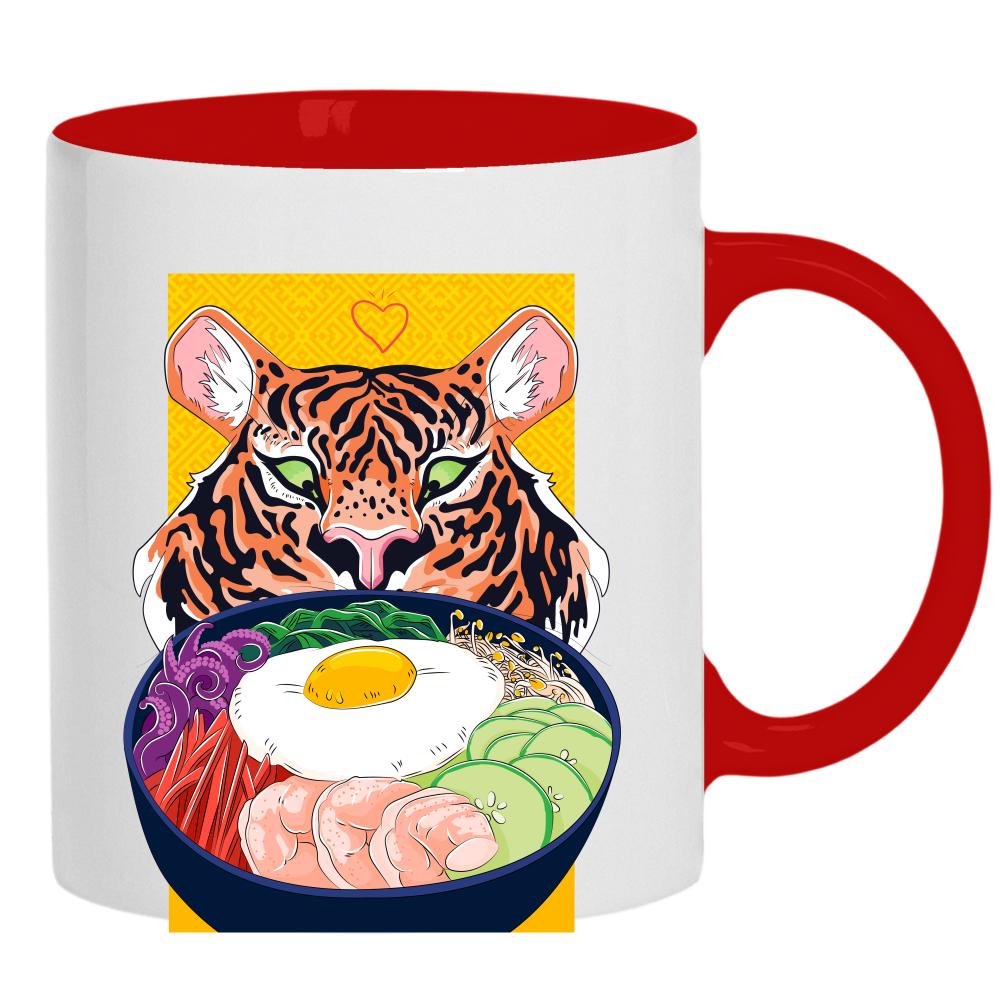 Tiger Ramen kubek ucho kolor kolor czerwony latte