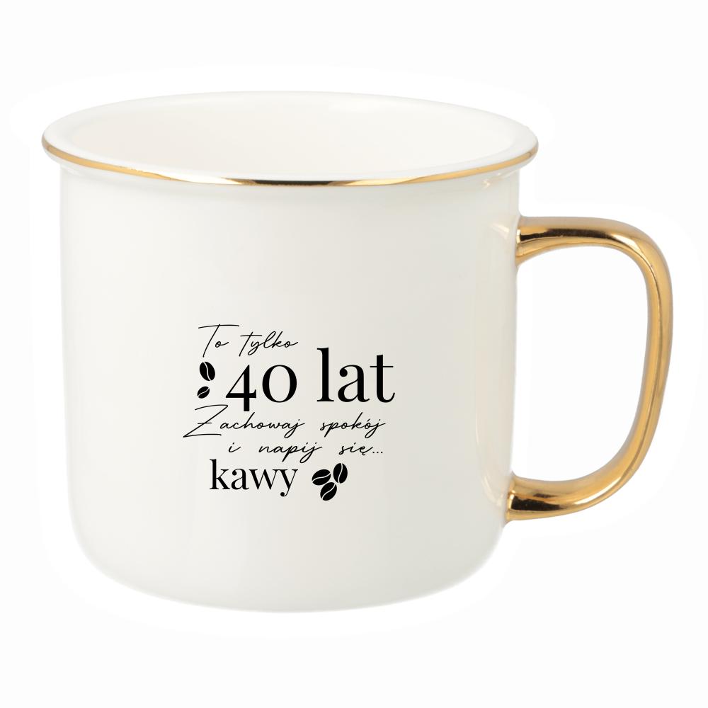 To 40 lat zachowaj spokój napij się kawy kubek porcelanowy retro kolor navy