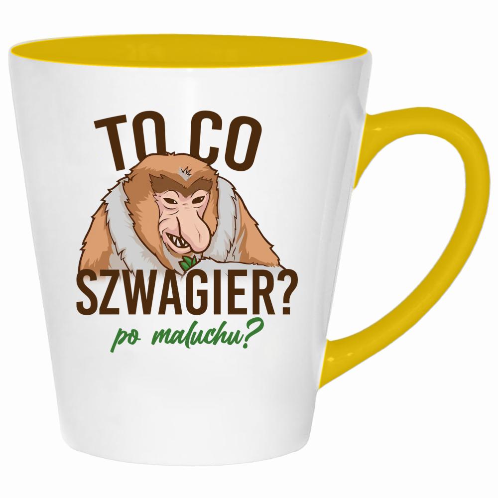 To co, szwagier? Po maluchu? kubek latte kolor żółtyy