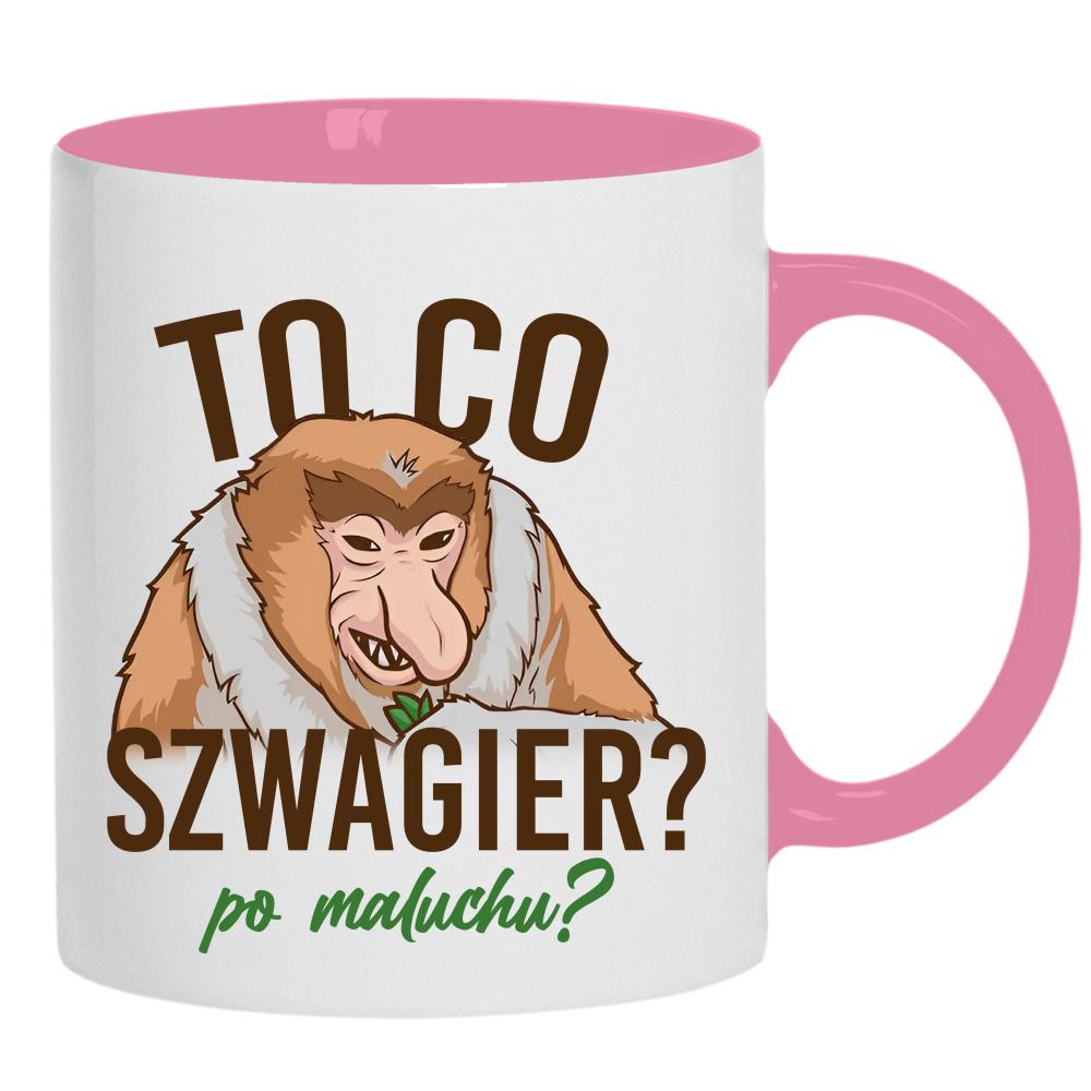 To co, szwagier? Po maluchu? kubek ucho kolor kolor różowy