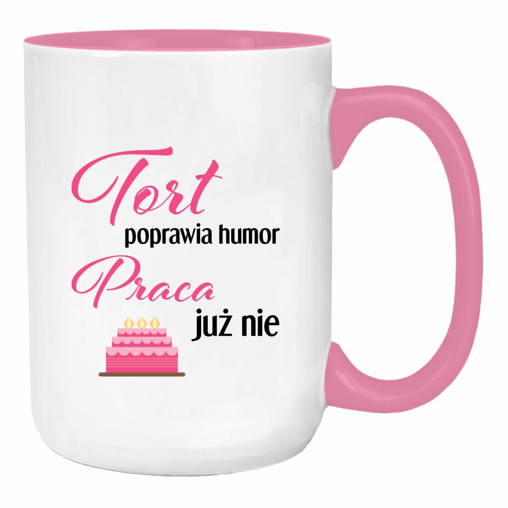 Tort poprawia humor duży kubek ucho kolor kolor różowy