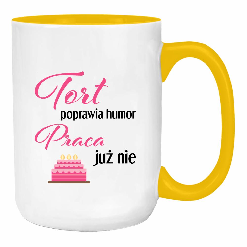 Tort poprawia humor duży kubek ucho kolor kolor żółty