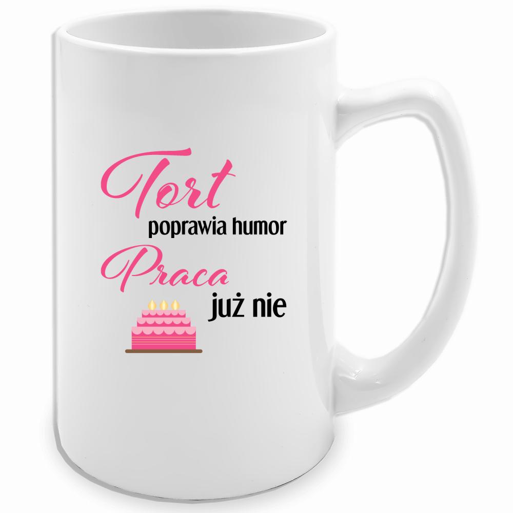 Tort poprawia humor kubek biały 413 ml kolor żółtyy