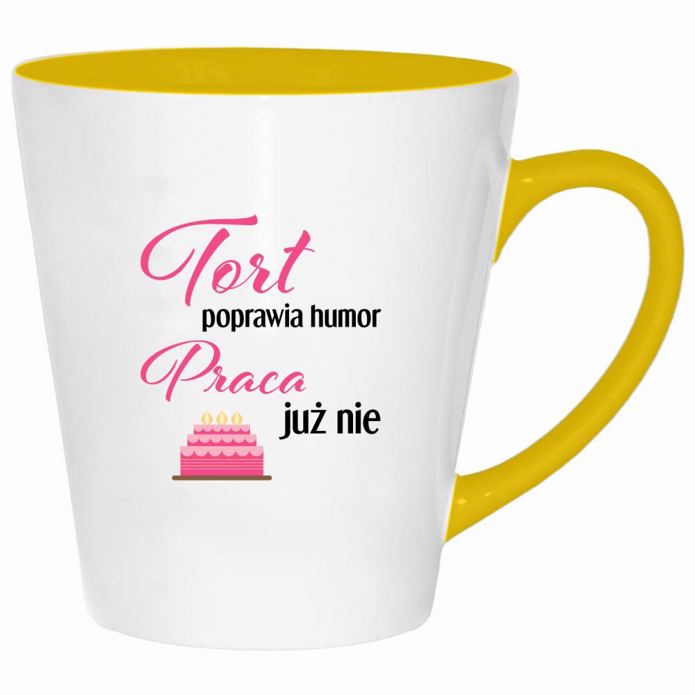 Tort poprawia humor kubek latte kolor żółtyy