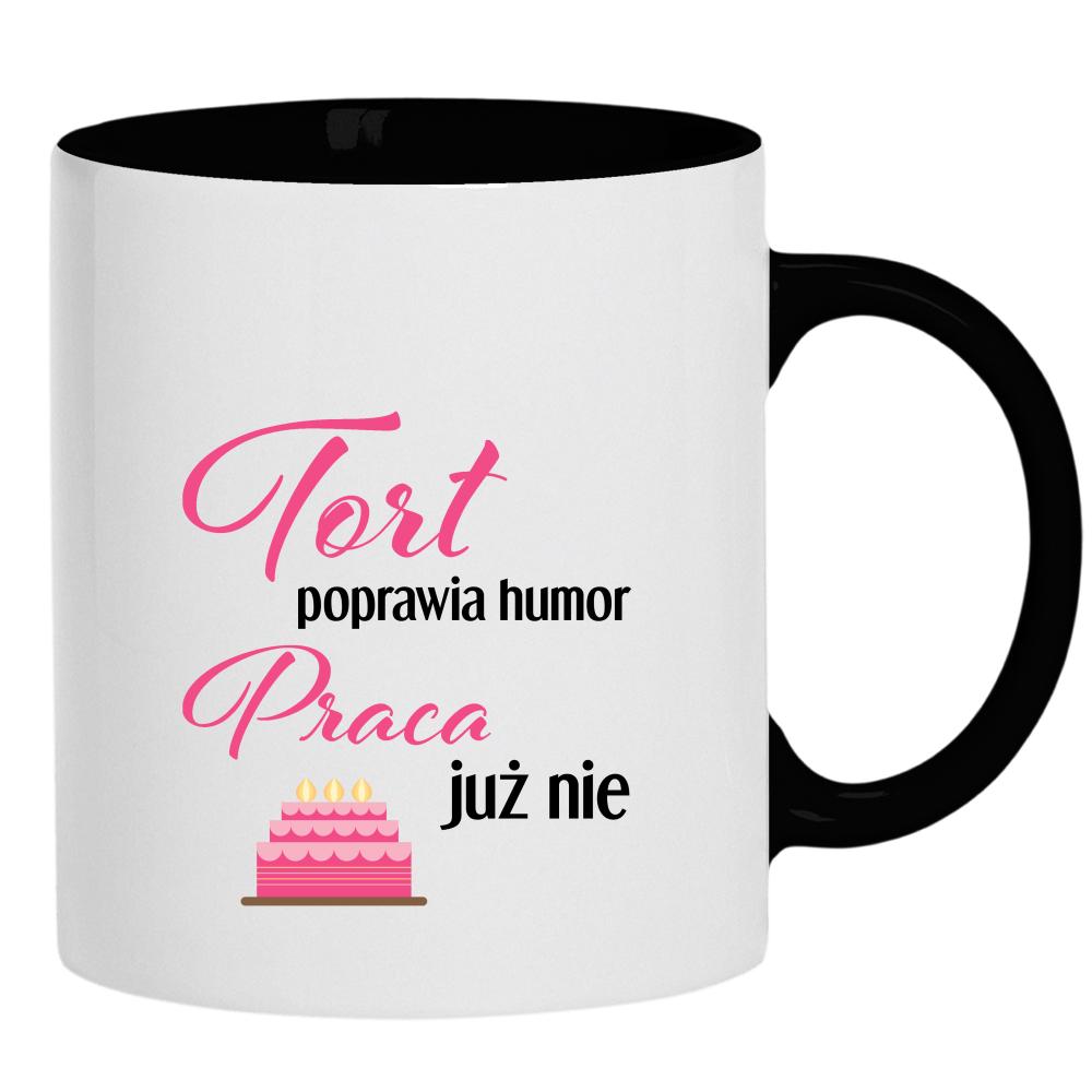 Tort poprawia humor kubek ucho kolor kolor czarnyy