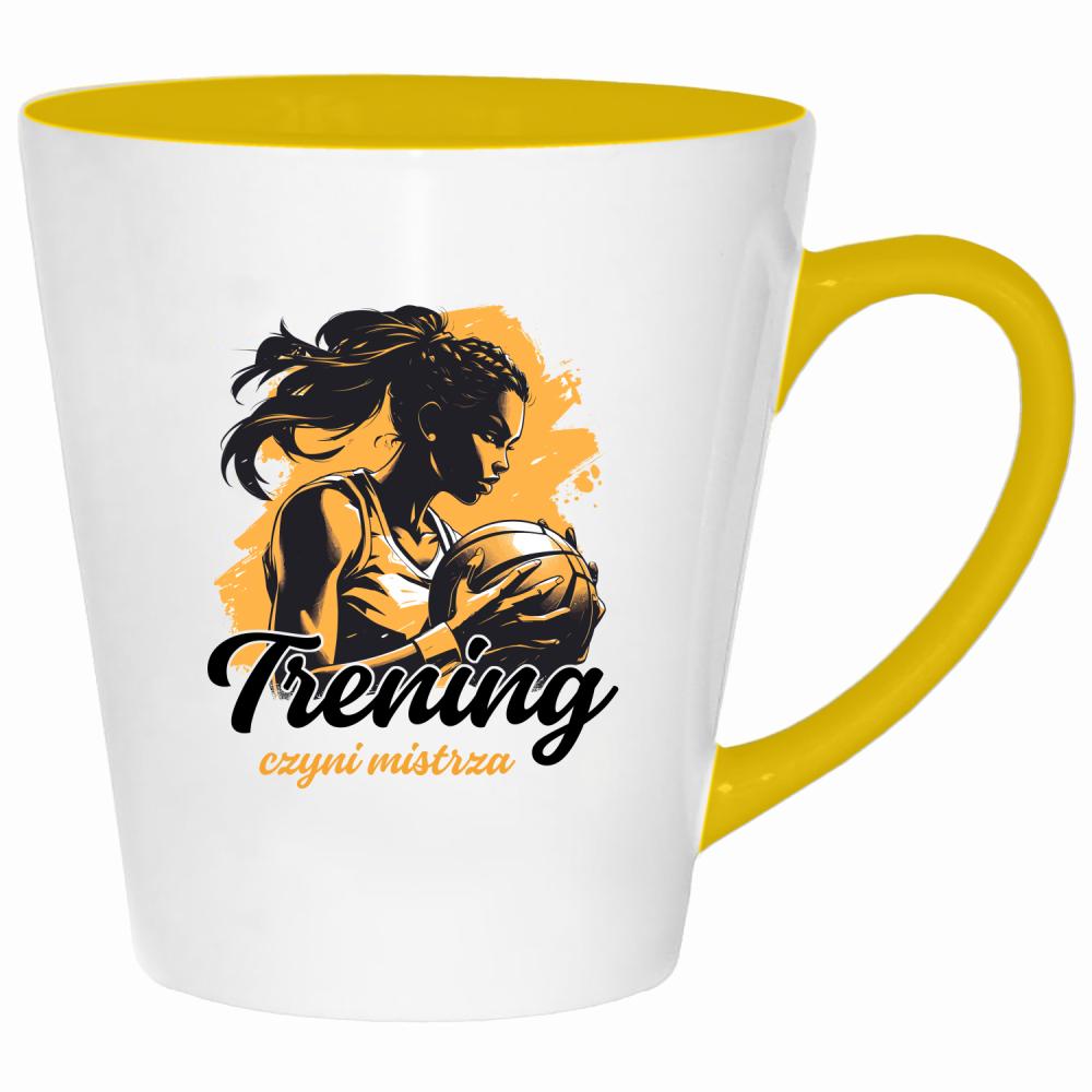 Trening czyni mistrza kubek latte kolor żółtyy