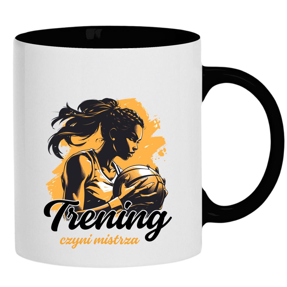 Trening czyni mistrza kubek ucho kolor kolor czarnyy