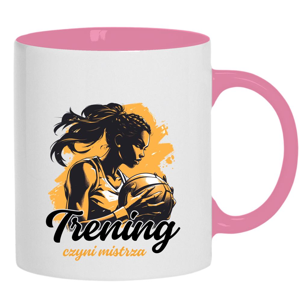 Trening czyni mistrza kubek ucho kolor kolor różowy