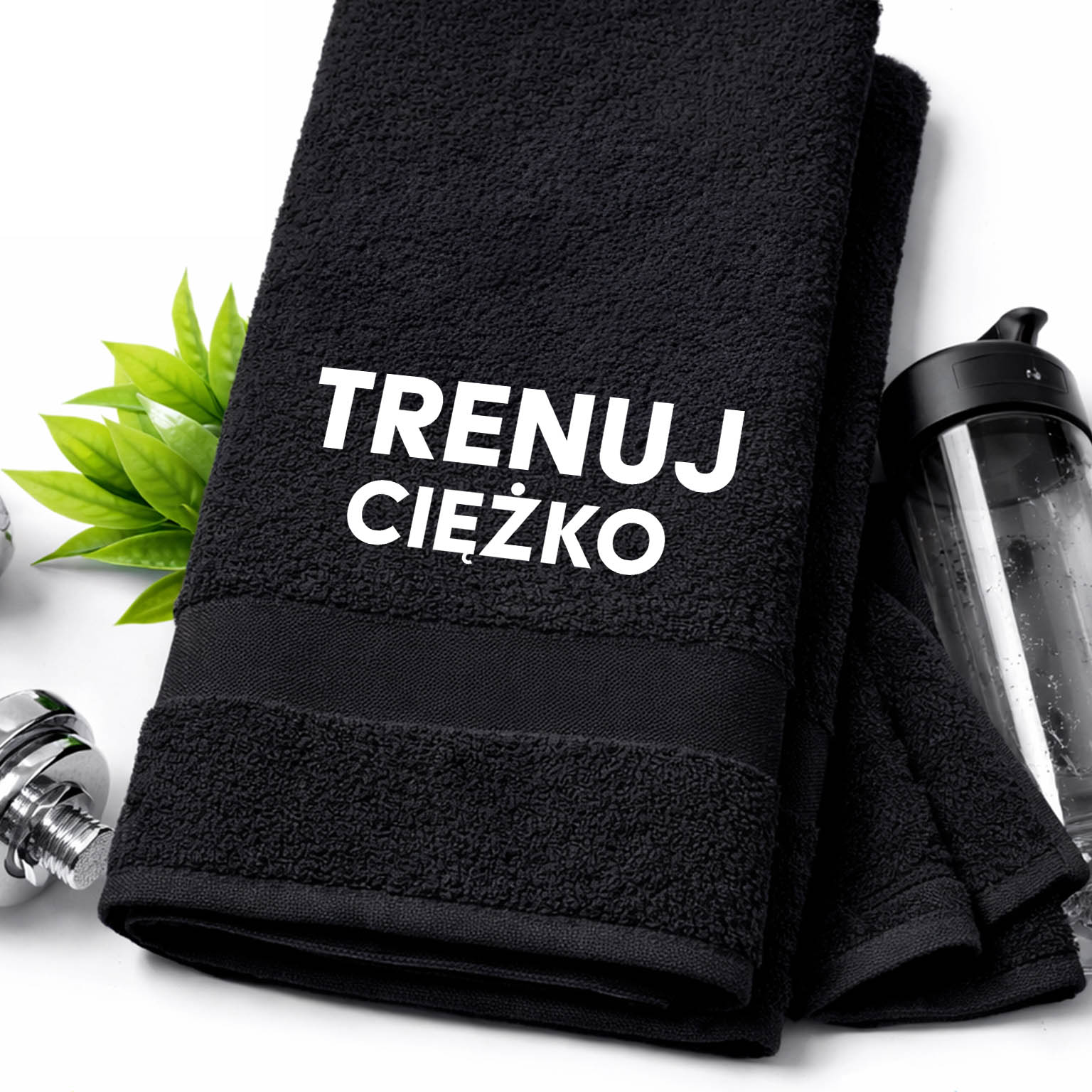 Trenuj ciężko ręcznik fitness kolor czarny