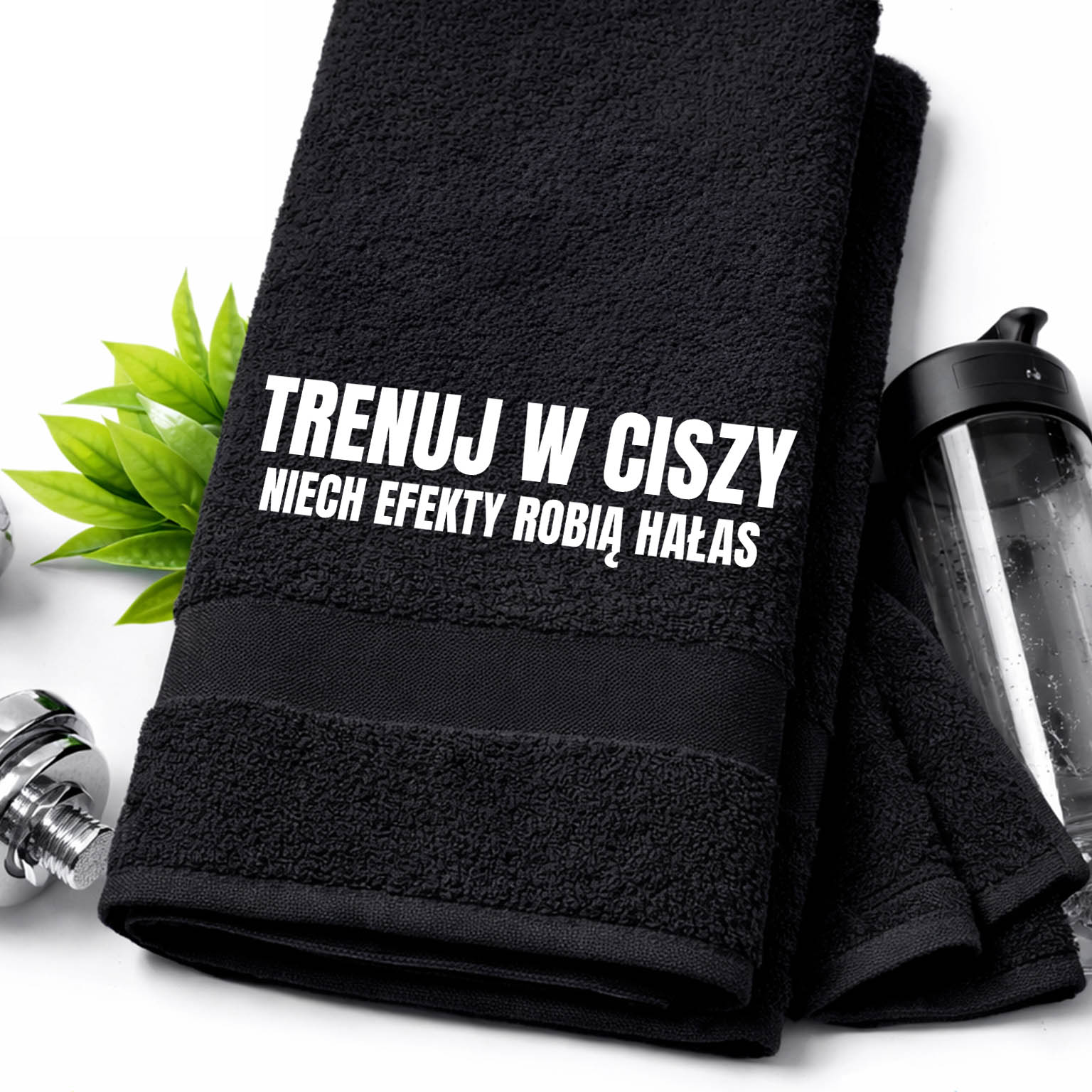 Trenuj w ciszy, niech efekty robią hałas ręcznik kolor czarny