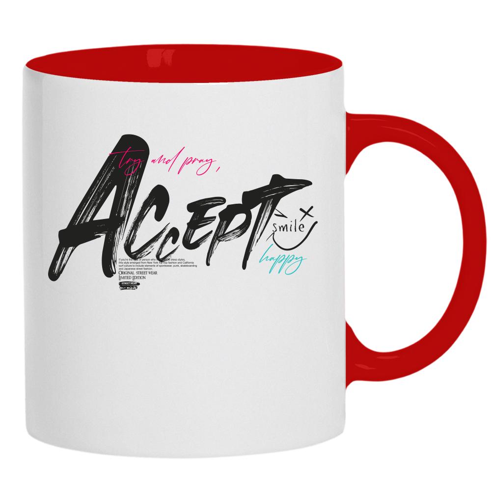 Try and pray, ACCEPT – smile, happy kubek ucho kolor