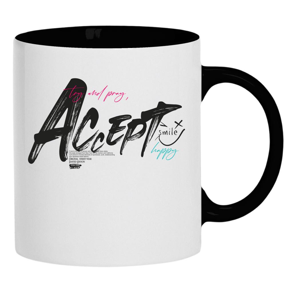 Try and pray, ACCEPT – smile, happy kubek ucho kolor kolor czarnyy