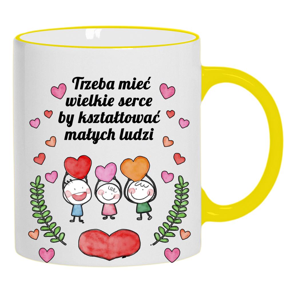 Trzeba mieć wielkie serce by kształtować kubek żółty uchwyt i rant kolor jasnofioletowy