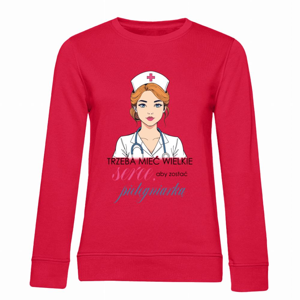 Trzeba mieć wielkie serce – pielęgniarka bluza damska bez kaptura kolor czerwony