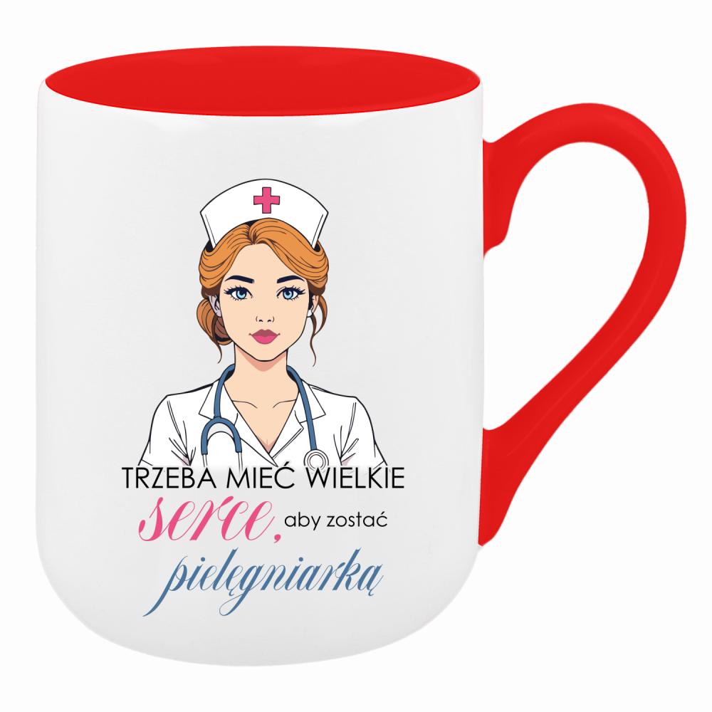 Trzeba mieć wielkie serce – pielęgniarka kubek coffee kolor czerwony latte