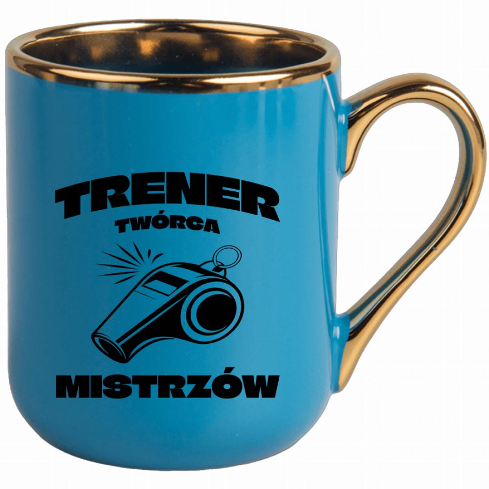 Tu się nie gwizda – tu się działa! kubek elegant niebieski kolor biały