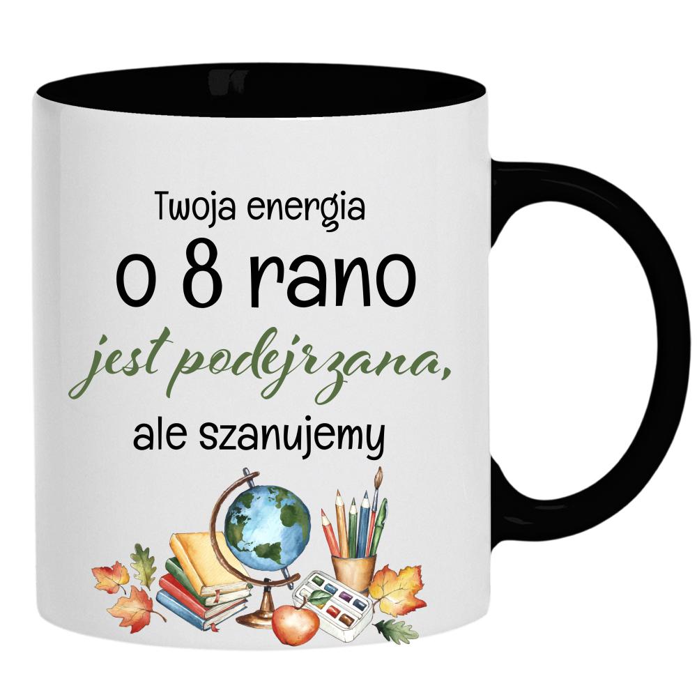 Twoja energia o 8 rano kubek ucho kolor kolor czarnyy