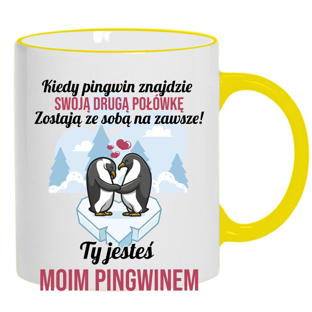 Ty jesteś moim pingwinem kubek żółty uchwyt i rant kolor czerwony