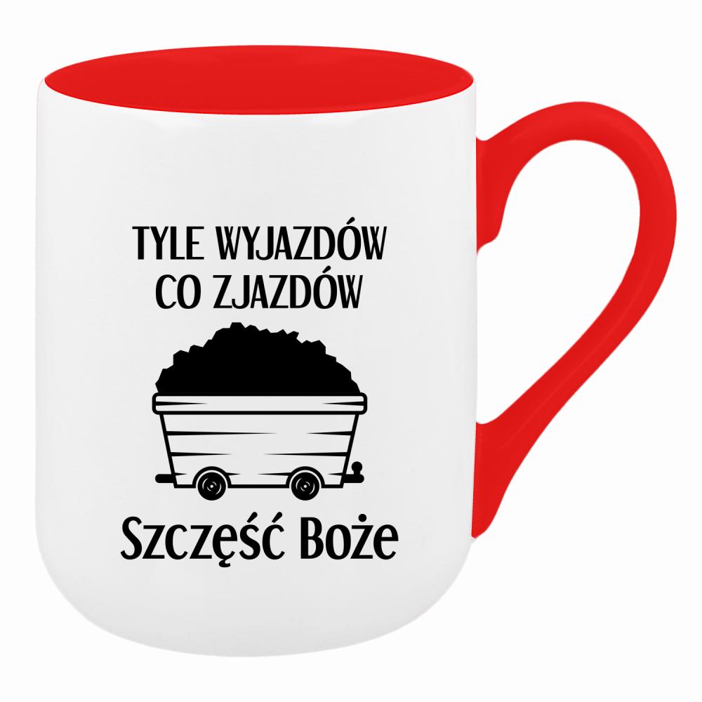 Tyle wyjazdów co zjazdów. Szczęść Boże! kubek coffee kolor czerwony latte