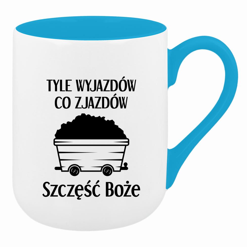 Tyle wyjazdów co zjazdów. Szczęść Boże! kubek coffee kolor turkusowy