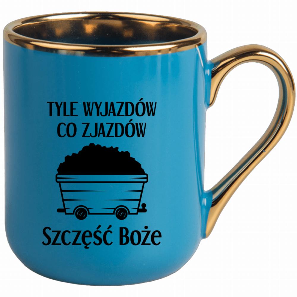 Tyle wyjazdów co zjazdów. Szczęść Boże! kubek elegant niebieski kolor zielony