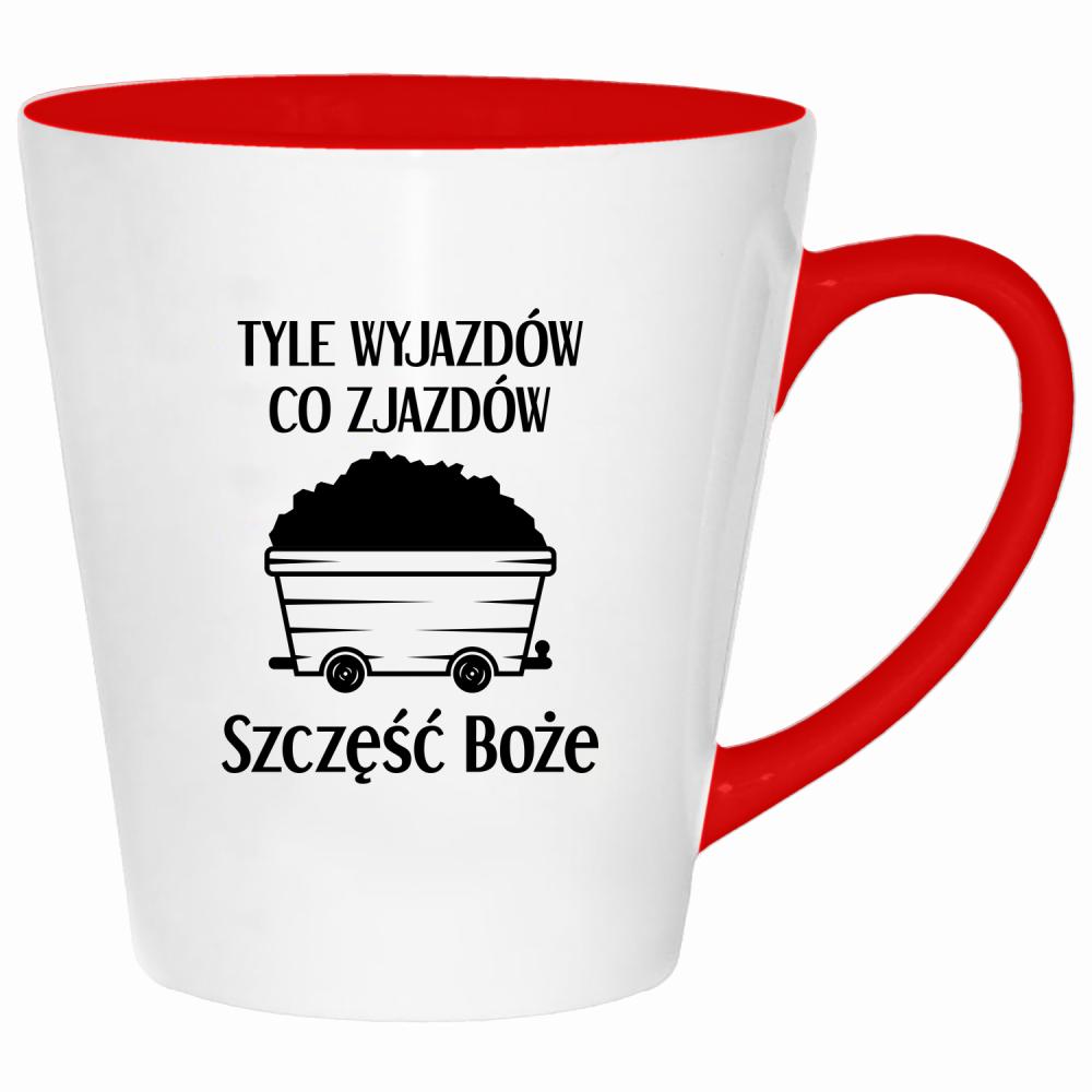 Tyle wyjazdów co zjazdów. Szczęść Boże! kubek latte kolor czerwony latte