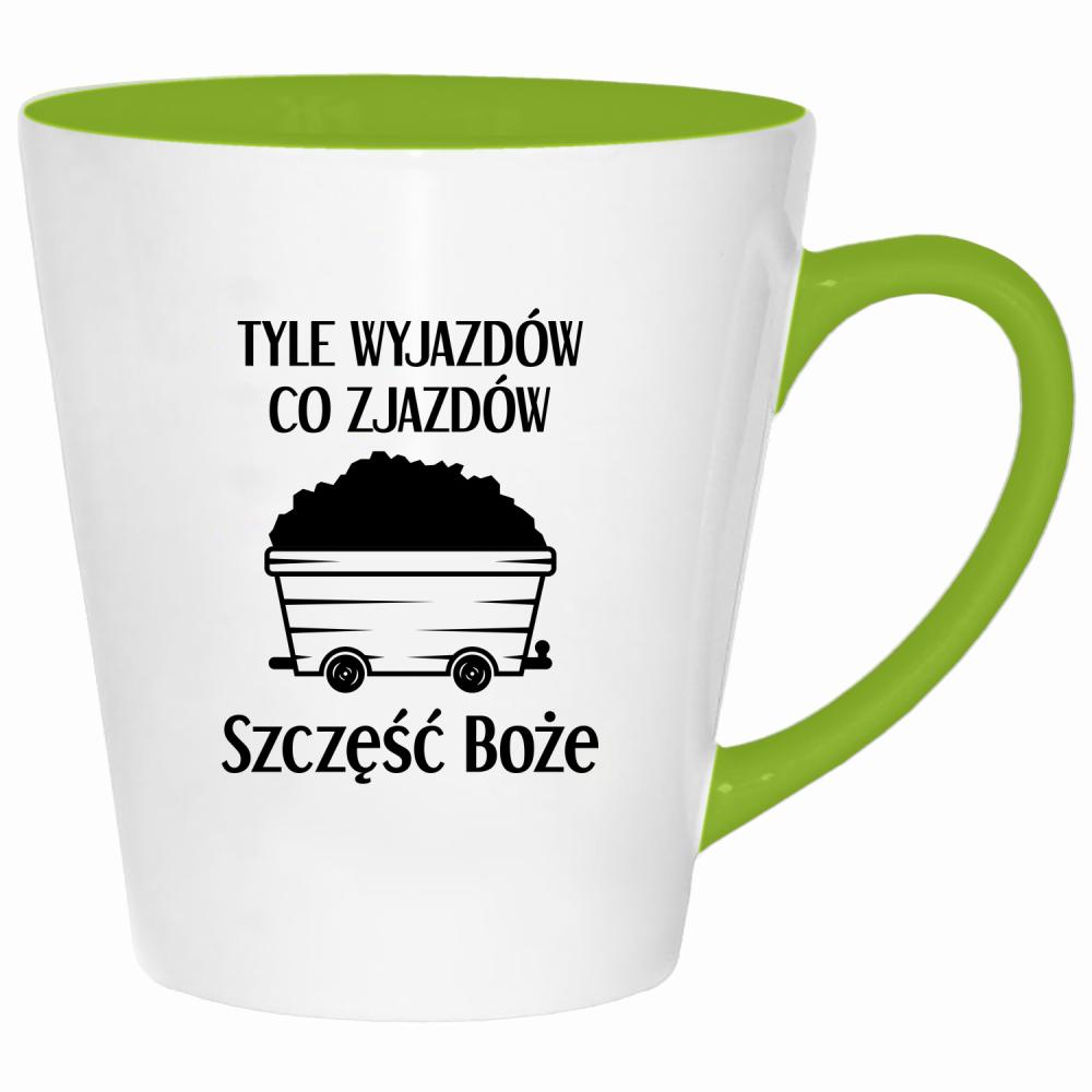 Tyle wyjazdów co zjazdów. Szczęść Boże! kubek latte kolor limonka