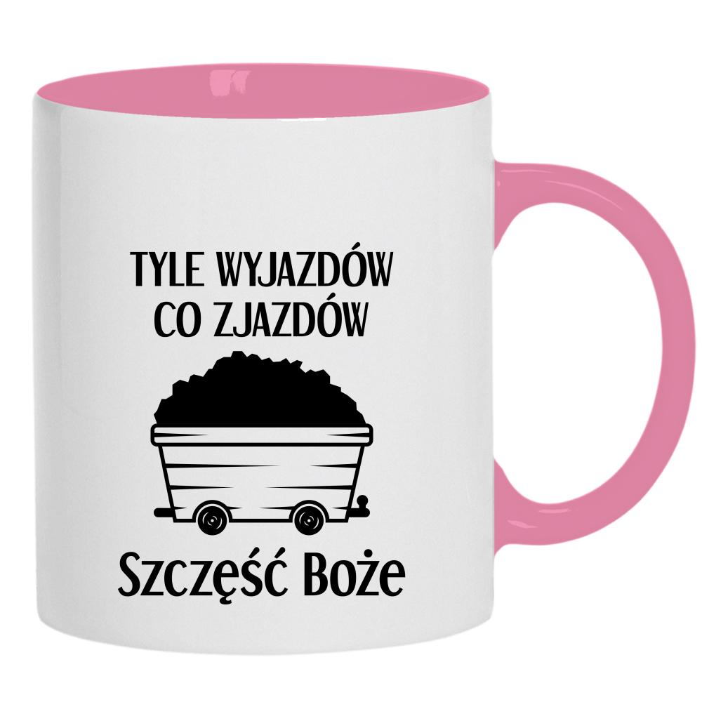Tyle wyjazdów co zjazdów. Szczęść Boże! kubek ucho kolor kolor różowy