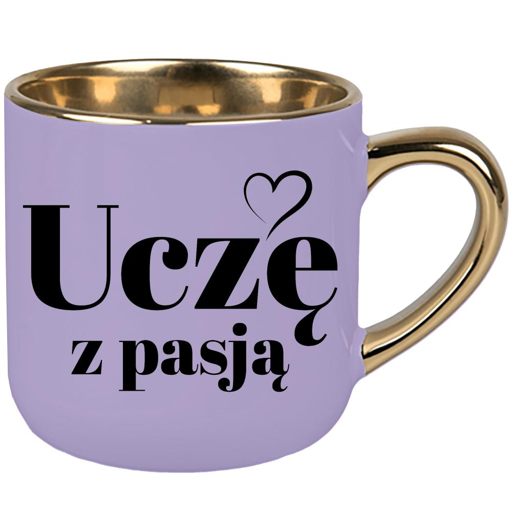 Uczę z pasją kubek elegant duży kolor pastelowy fiolet