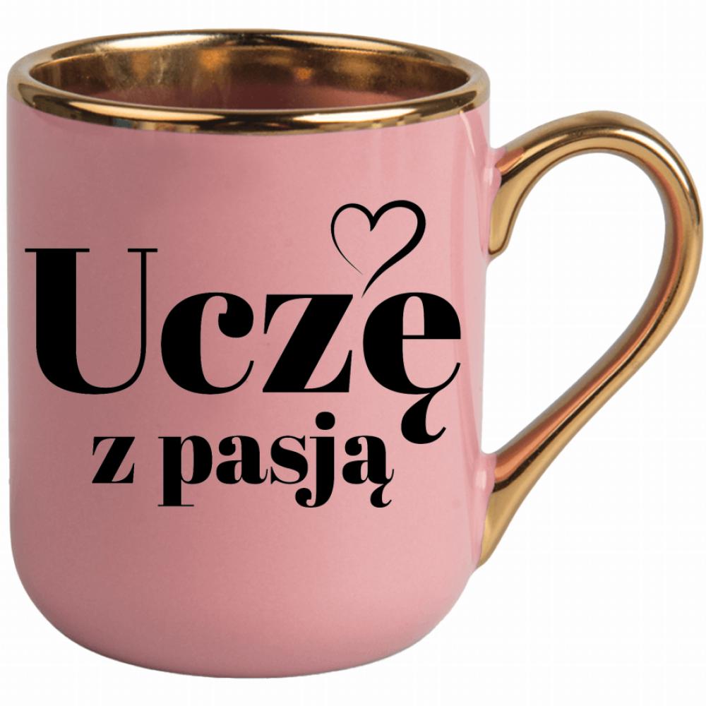 Uczę z pasją kubek elegant różowy kolor kremowy
