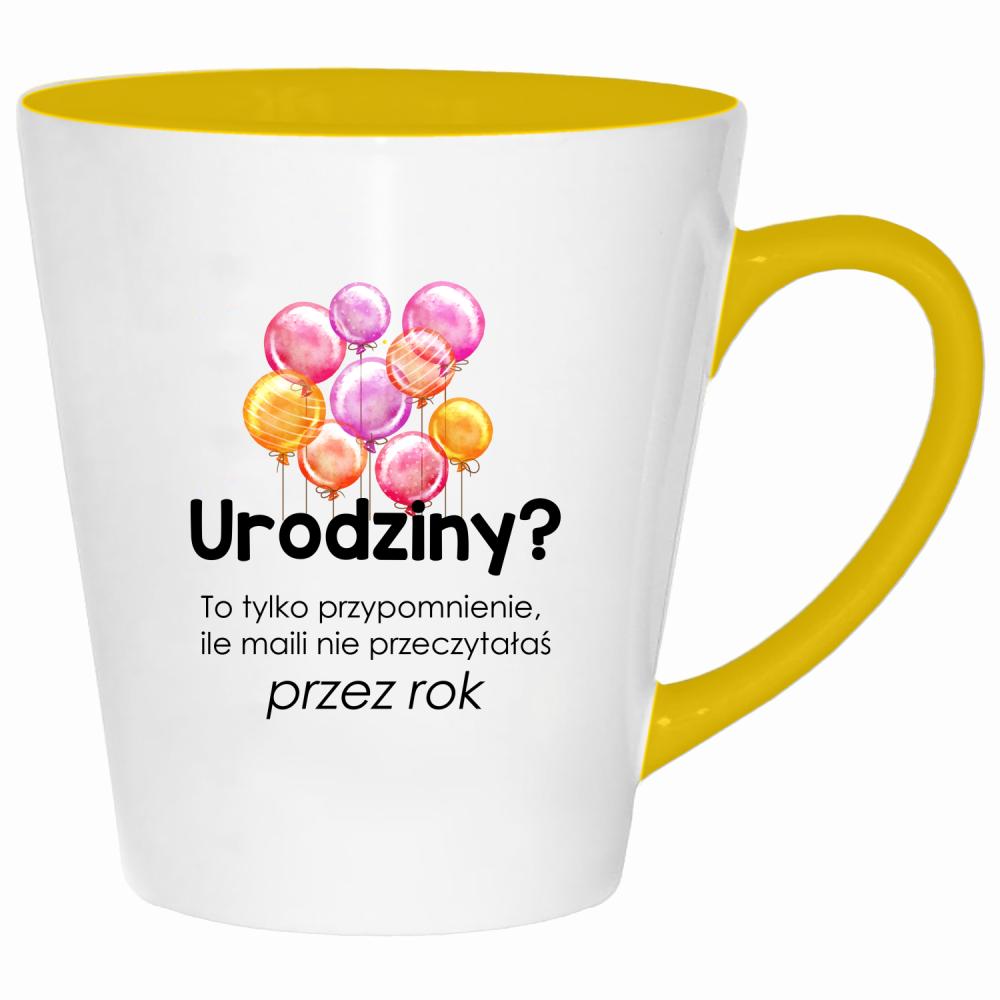 Urodziny? To tylko przypomnienie, ile maili kubek latte kolor żółtyy