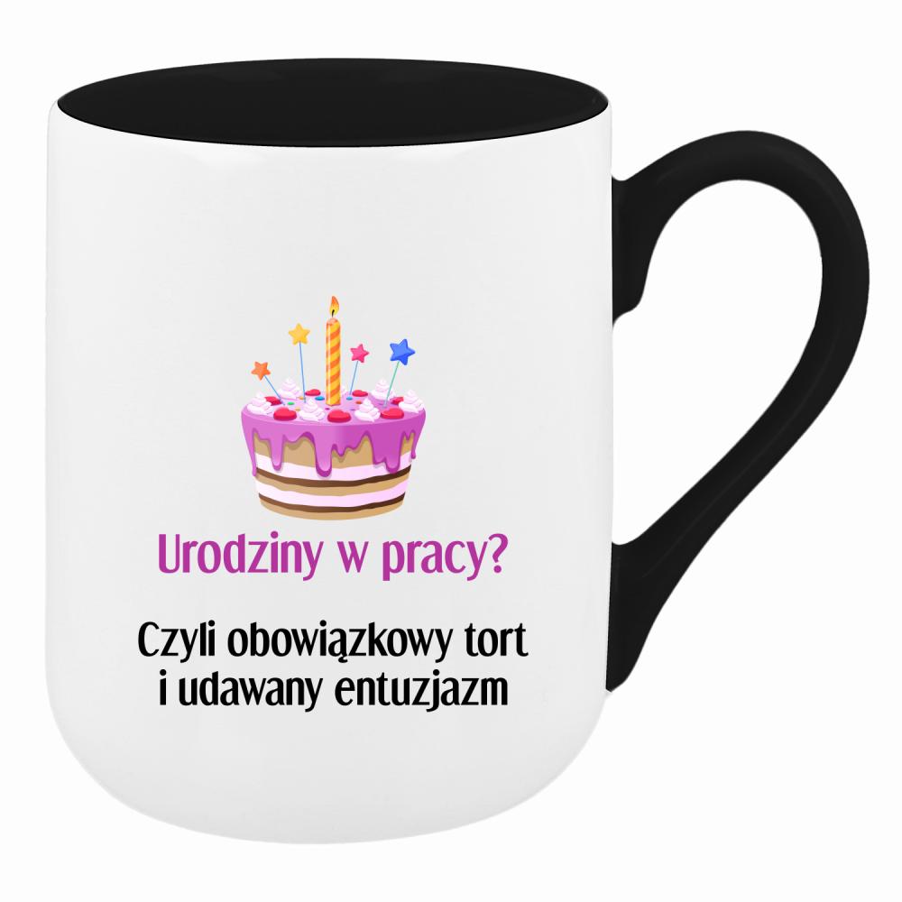 Urodziny w pracy Czyli tort i udawany entuzjazm kubek coffee kolor biały