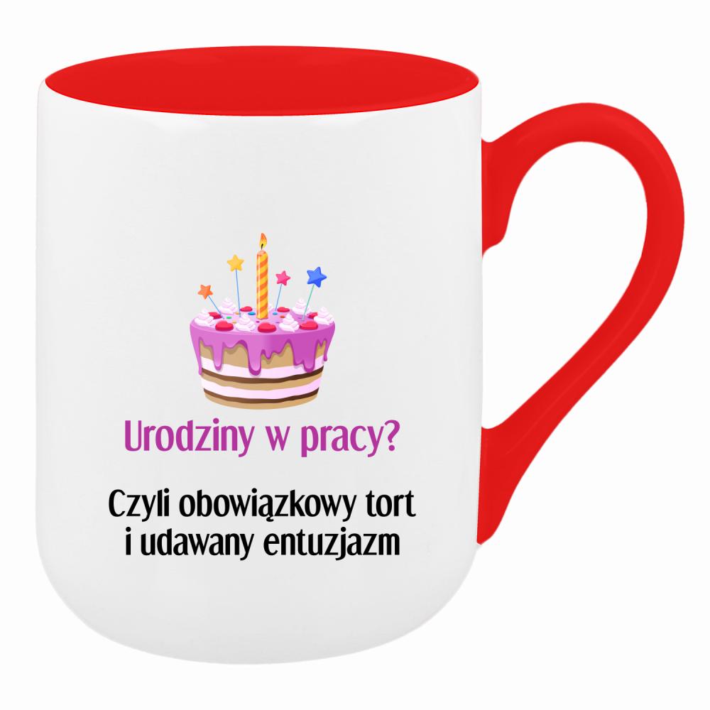 Urodziny w pracy Czyli tort i udawany entuzjazm kubek coffee kolor czerwony latte