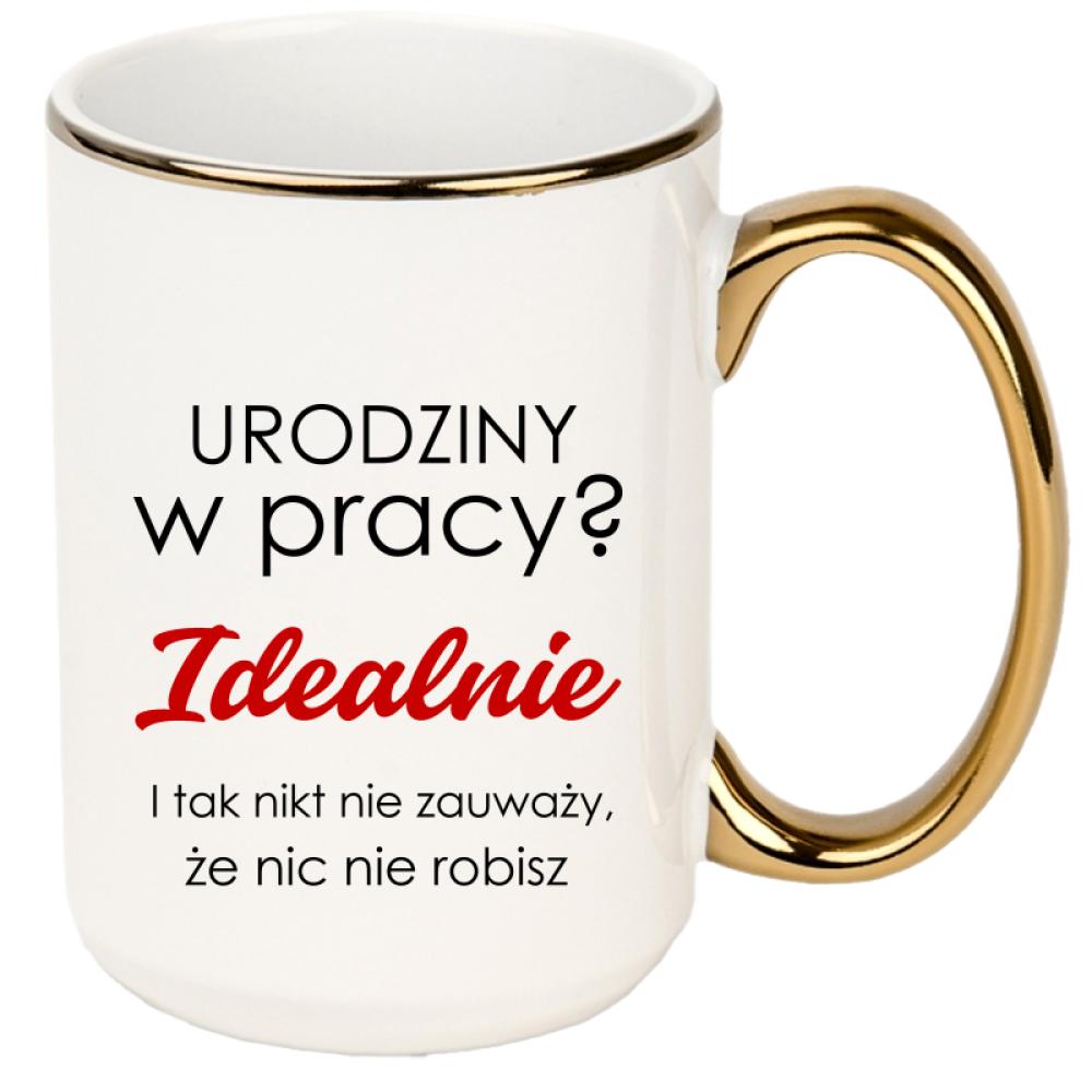 Urodziny w pracy? Idealnie kubek xxl złoty rant i ucho kolor turkus