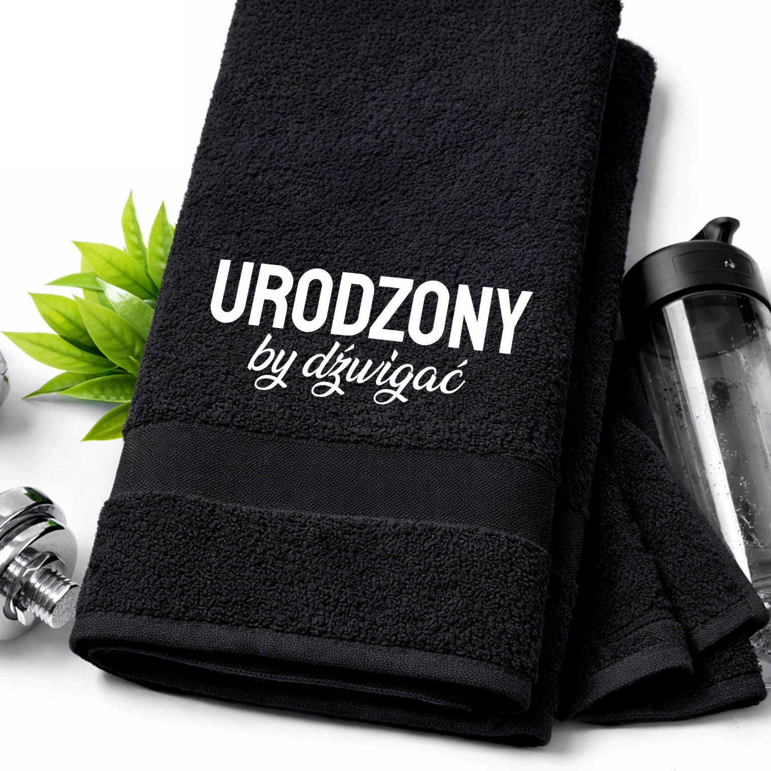 URODZONY BY DŹWIGAĆ ręcznik kolor czarny