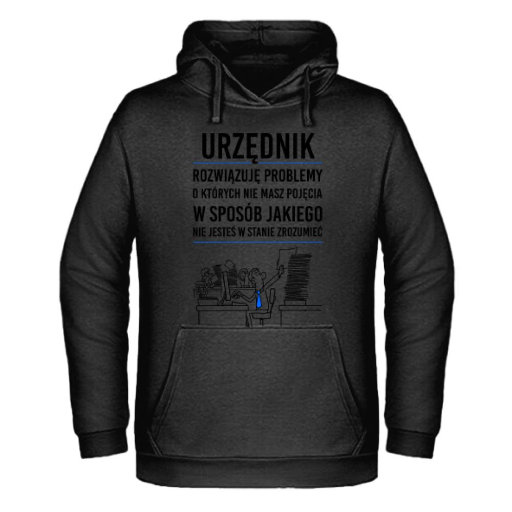 URZĘDNIK ROZWIĄZUJE PROBLEMY bluza męska z kapturem kolor czerwony latte