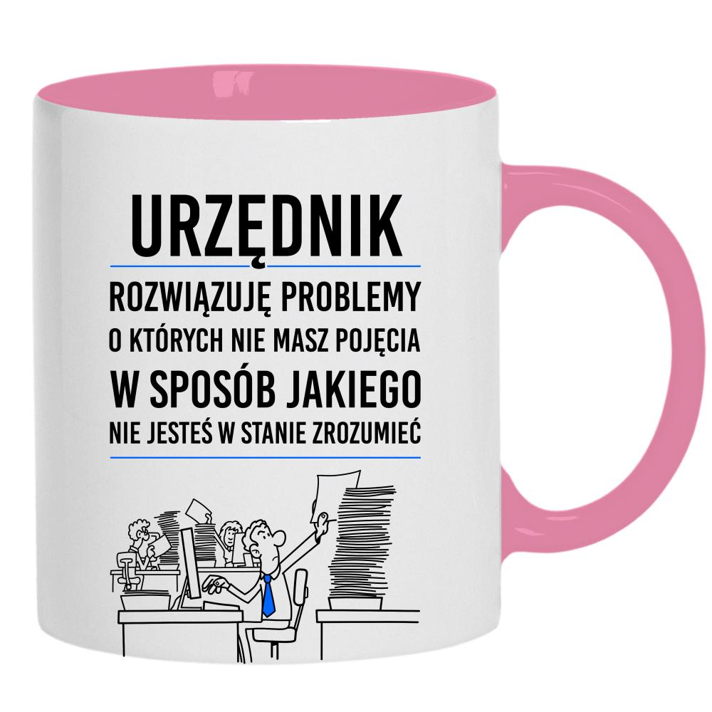 URZĘDNIK ROZWIĄZUJE PROBLEMY kubek ucho kolor kolor różowy
