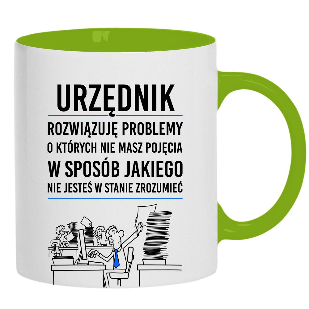URZĘDNIK ROZWIĄZUJE PROBLEMY kubek ucho kolor kolor zielony