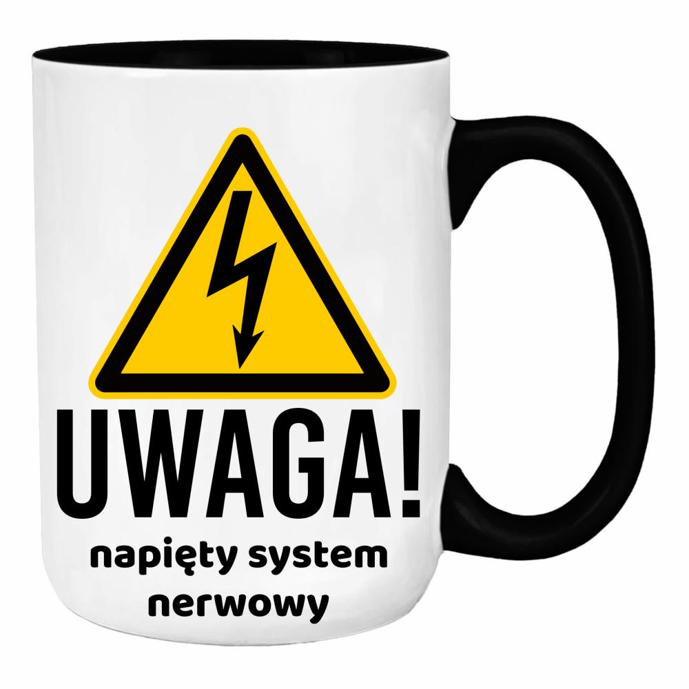 Uwaga: napięty system nerwowy duży kubek ucho kolor kolor czarnyy