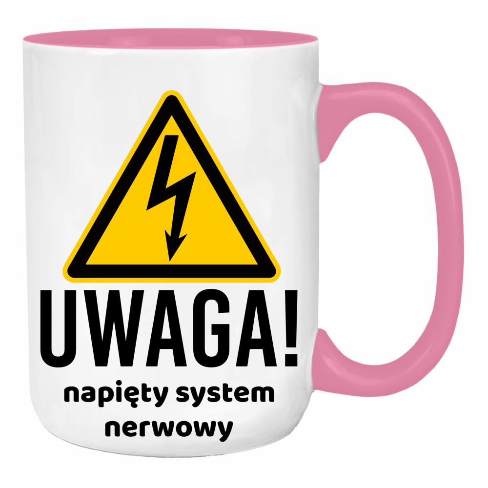 Uwaga: napięty system nerwowy duży kubek ucho kolor kolor różowy