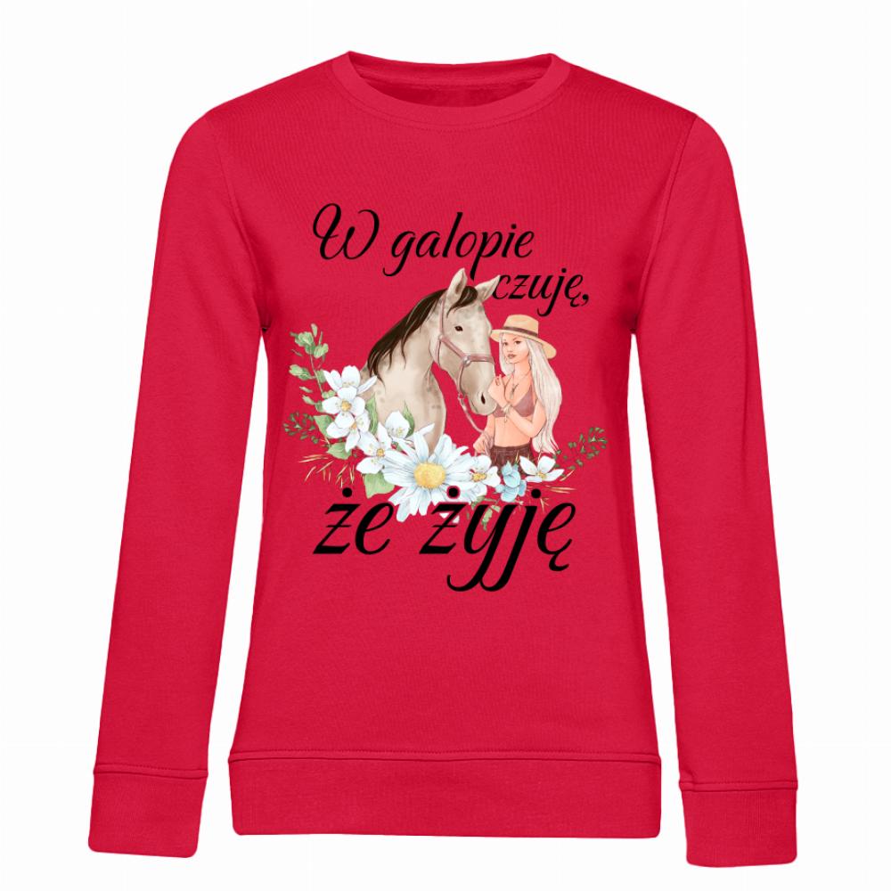 W galopie czuję, że żyję bluza damska bez kaptura kolor czerwony