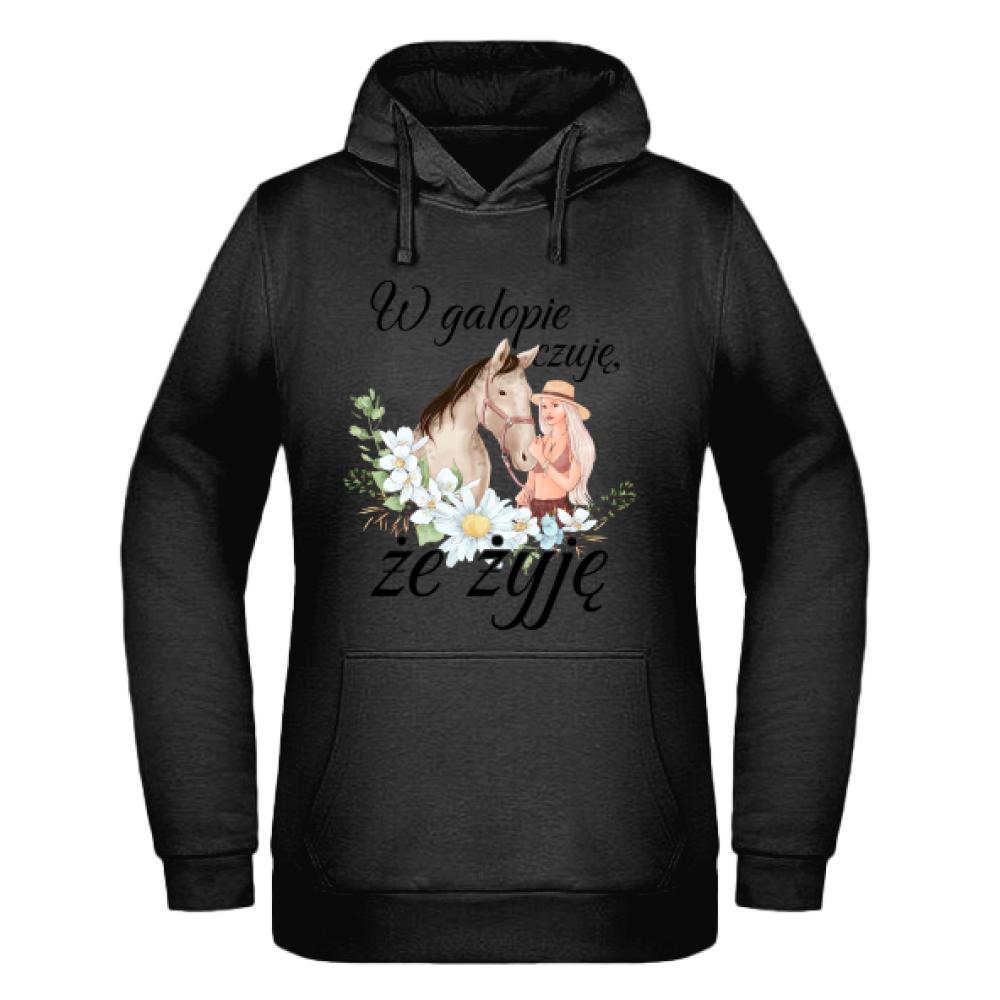 W galopie czuję, że żyję bluza damska z kapturem kolor navy