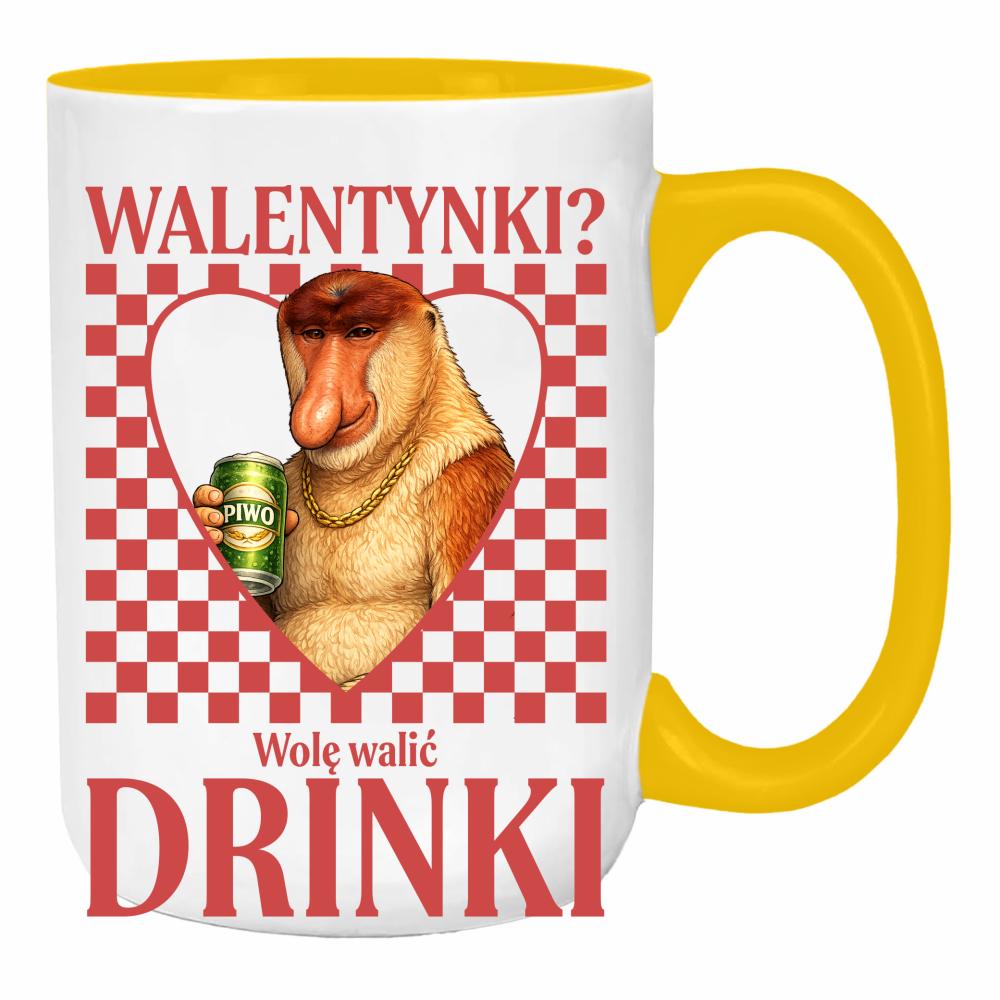 Walentynki? Wolę walić drinki duży kubek ucho kolor kolor żółty