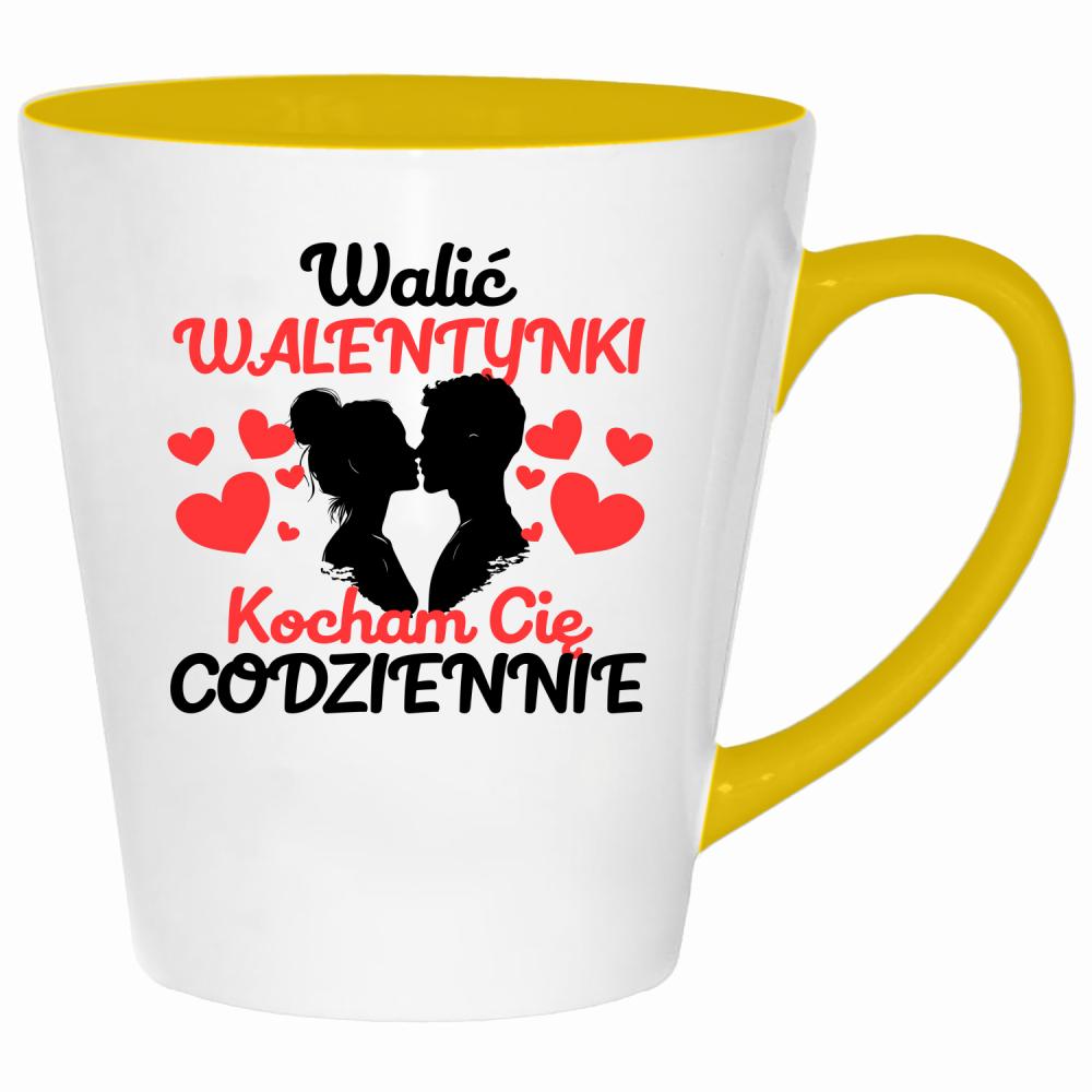 Walić walentynki, kocham cię codziennie kubek latte kolor żółtyy