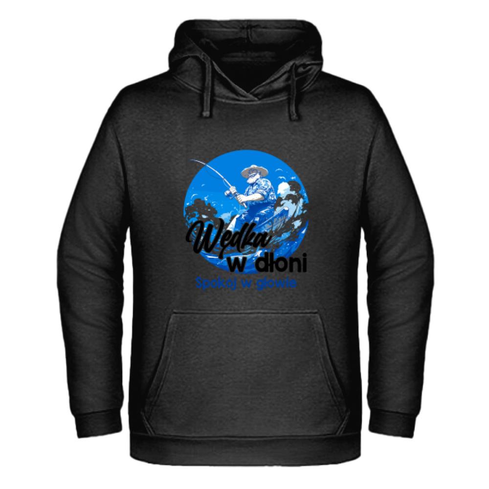 Wędka w dłoni, spokój w głowie bluza męska z kapturem kolor czerwony latte