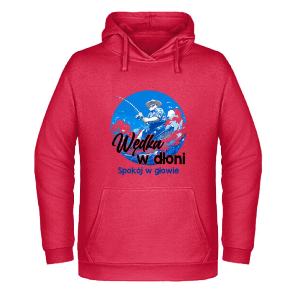 Wędka w dłoni, spokój w głowie bluza męska z kapturem kolor czerwony