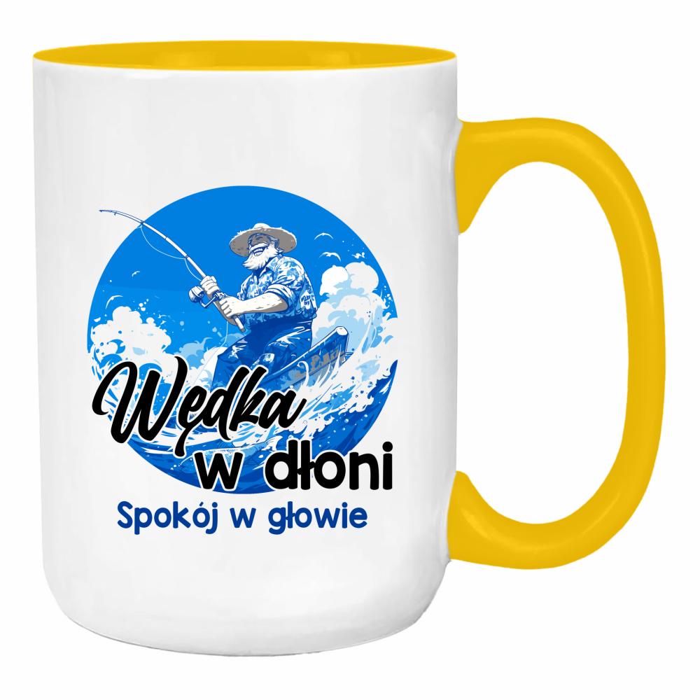 Wędka w dłoni, spokój w głowie duży kubek ucho kolor kolor żółty