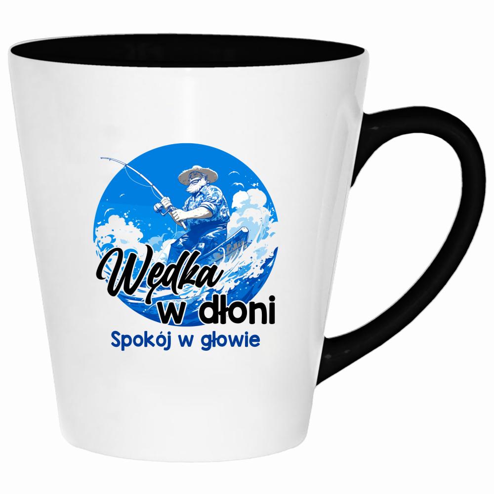 Wędka w dłoni, spokój w głowie kubek latte kolor czarnyy