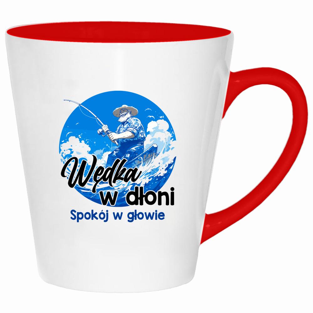 Wędka w dłoni, spokój w głowie kubek latte kolor czerwony latte