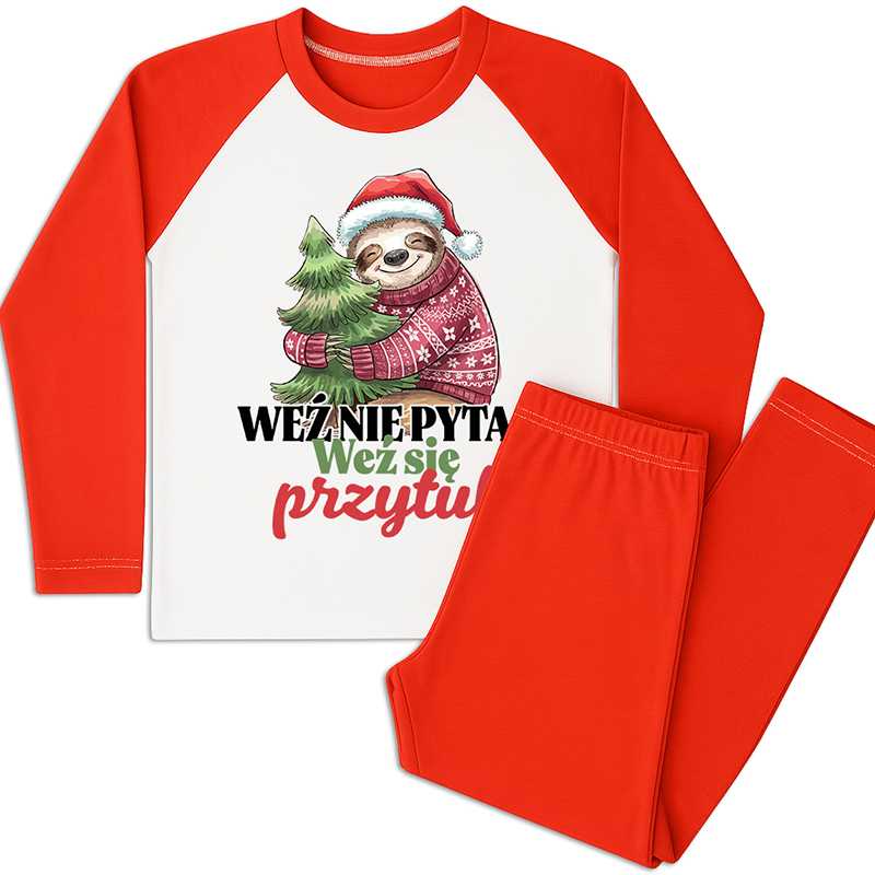 Weź nie pytaj weź się przytul piżama dziecięca kolor czerwony